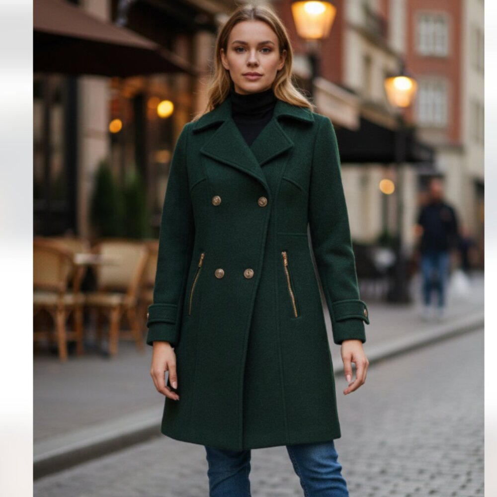 NWT GUESS Women's Double-Breasted Wool Blend Cutaway Coat PXL